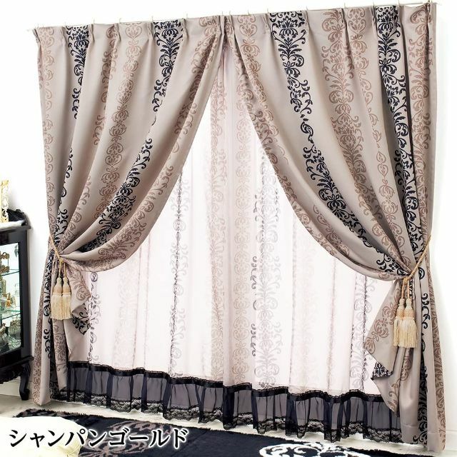 【色: ブラック】ベルーナBELLUNA 姫系 カーテン 4枚セット 4枚組 遮