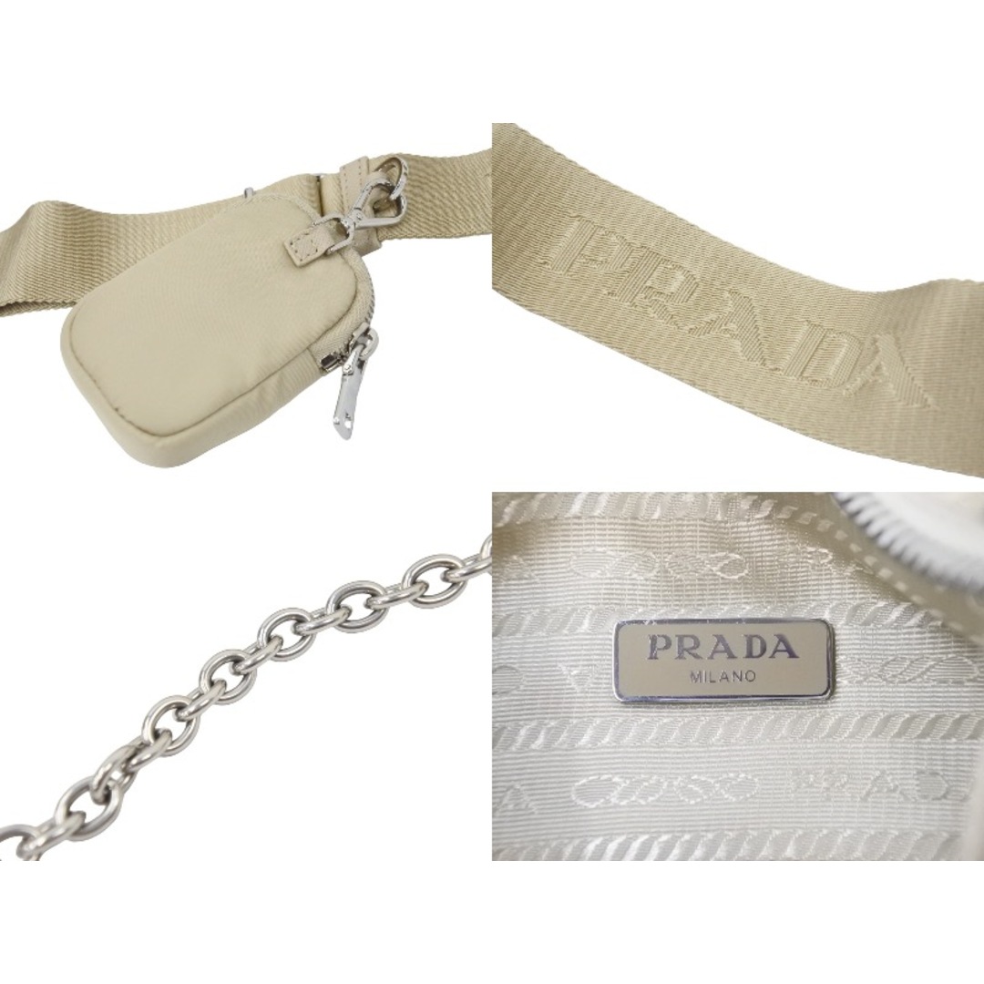 PRADA プラダ 2WAY ショルダーバッグ ハンドバッグ トライアングルロゴ ナイロン ベージュ シルバー金具 美品  50486