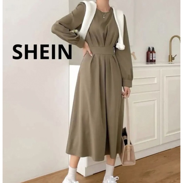 SHEIN＊DAZY ソリッド パフスリーブ タック入り　ワンピース　S レディースのワンピース(ひざ丈ワンピース)の商品写真