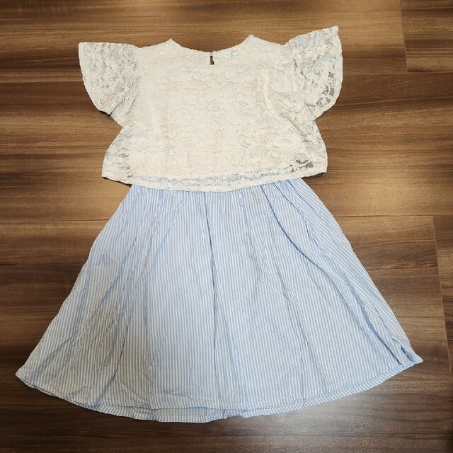 3can4on(サンカンシオン)の3can4on 140cm ワンピース レース ストライプ キッズ/ベビー/マタニティのキッズ服女の子用(90cm~)(ワンピース)の商品写真