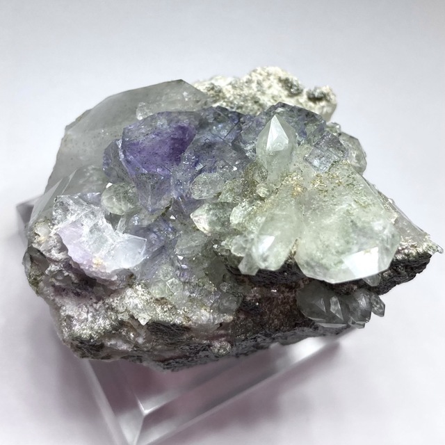 フローライト 水晶 共生 ドゥルージー P 鉱物 標本 原石 - 置物