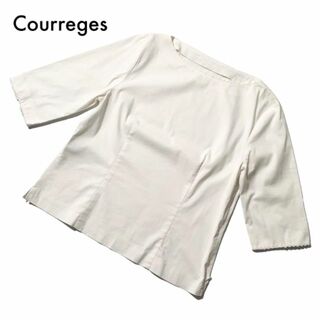 クレージュ(Courreges)の美品 クレージュ ホワイト プルオーバー ブラウス コットン シャツ M 9 夏(シャツ/ブラウス(半袖/袖なし))