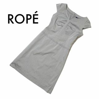 ロペ(ROPE’)のロペ 膝丈 キーネックワンピース 9号 M 春夏 グレー コットン 半袖 古着(ひざ丈ワンピース)