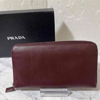 プラダ(PRADA)のPRADA 長財布 ブラウンレッド 本革 ラウンドファスナー(財布)