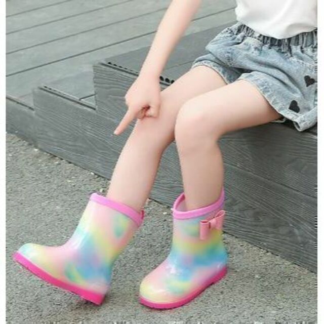 長靴 19cm レインボー　レインブーツ 子供 女の子　ピンク　かわいい キッズ/ベビー/マタニティのキッズ靴/シューズ(15cm~)(長靴/レインシューズ)の商品写真
