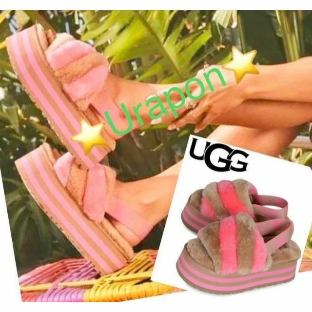 靴/シューズ激レア①超美品✨25⇒24.5～25.5✨UGG✨ディスコ ストライプ スライド