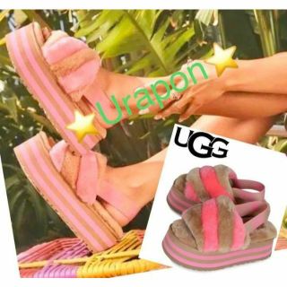 アグ(UGG)の激レア①超美品✨25⇒24.5～25.5✨UGG✨ディスコ ストライプ スライド(サンダル)