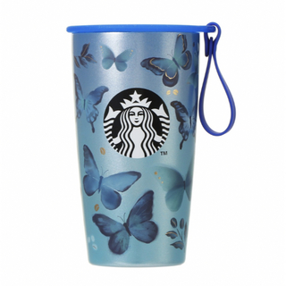 スターバックス(Starbucks)の新品 ストラップカップシェイプステンレスボトルブルーバタフライ355ml(タンブラー)