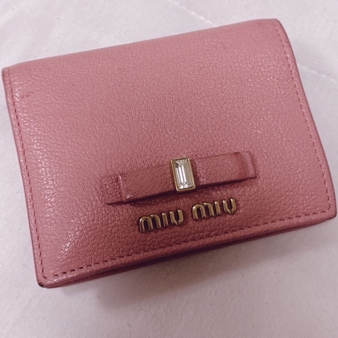 miumiu♡マドラスレザー 3つ折り財布 ローズピンク - 財布