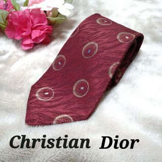 クリスチャンディオール(Christian Dior)の【美品】クリスチャンディオール　ネクタイ　ペイズリー柄　シルク100%　赤(ネクタイ)