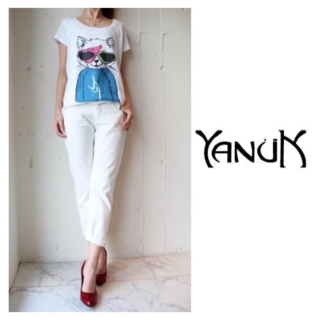 YANUK(ヤヌーク)のヤヌーク YANUK ホワイトボーイフレンドデニム Cecil 日本製 レディースのパンツ(デニム/ジーンズ)の商品写真