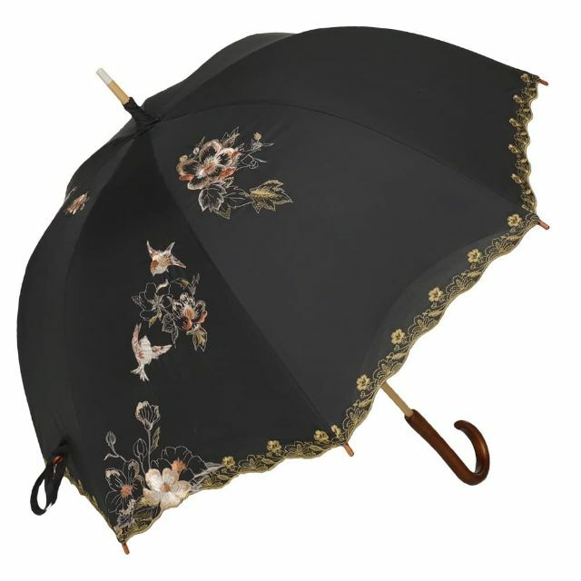 【色: 芙蓉・ブラック】シノワズリーモダン日傘 完全遮光 長日傘 ショート折りた