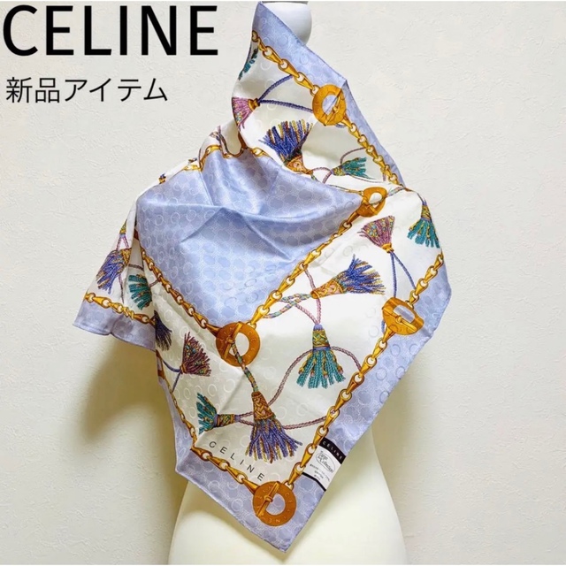 celine(セリーヌ)の【新品未使用】CELINE ハンカチ スカーフ ラベンダー マガダム総柄 レディースのファッション小物(バンダナ/スカーフ)の商品写真