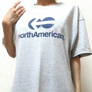 フルーツオブザルーム(FRUIT OF THE LOOM)のフルーツオブザルーム ノースアメリカン ロゴ Tシャツ グレー灰色 XL古着(Tシャツ/カットソー(半袖/袖なし))