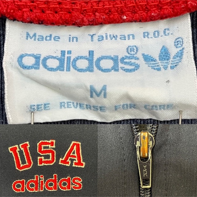 90s】adidasトラックジャケットジャージ古着ビンテージ刺繍トレファイル紺赤