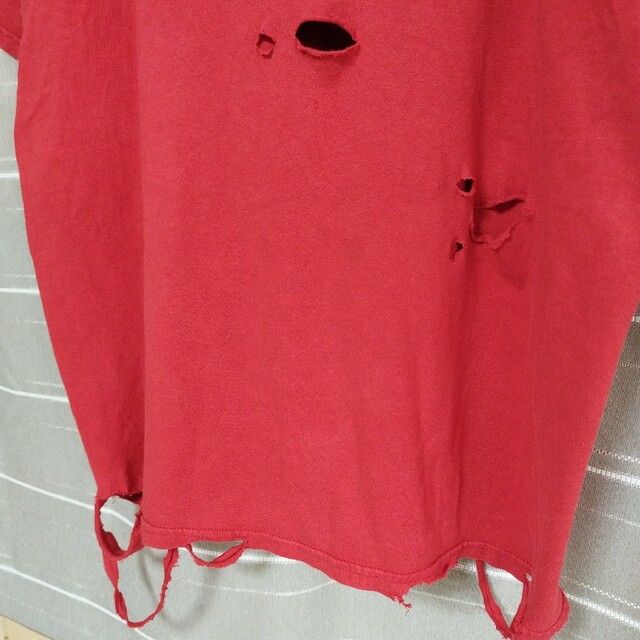 グランジTシャツtシャツBroken ダメージ加工 BORO XL ボロロゴ 赤