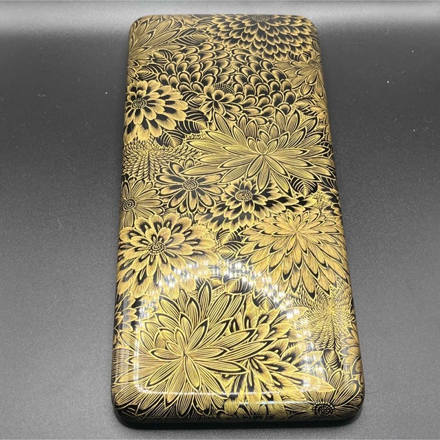 希少 黒入荷! 154 三谷吾一作菊彫硯筥 検 硯箱筆箱書道具輪島塗漆芸