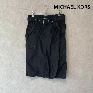 マイケルコース(Michael Kors)の美品 マイケルコース タイトスカート(M)ナイロン カーゴ ミリタリー 黒(ひざ丈スカート)