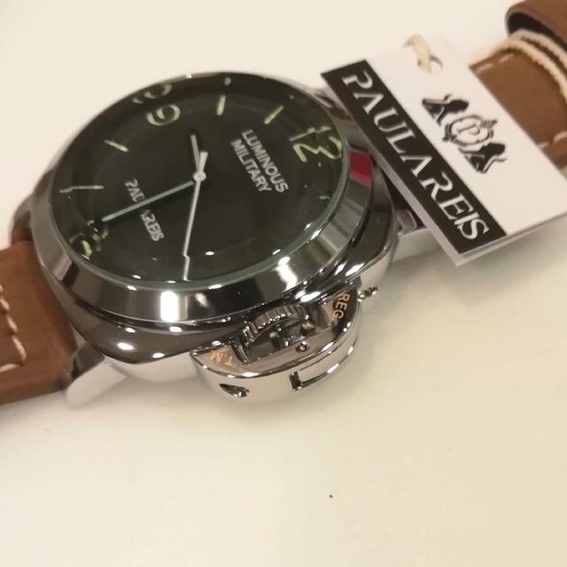 新品 自動巻 LUMINOUS MILITARY 本革 シルバー オマージュ メンズの時計(腕時計(アナログ))の商品写真
