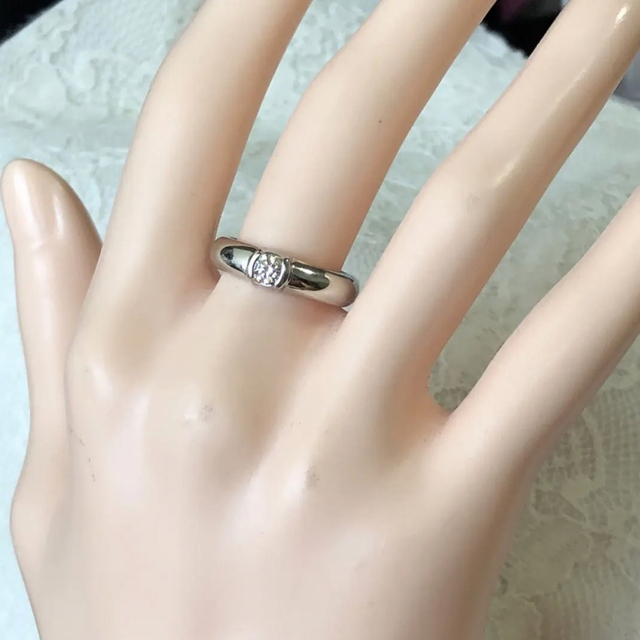 美品 Tiffanyティファニー PT950 ダイヤリング 0.19ct 7号