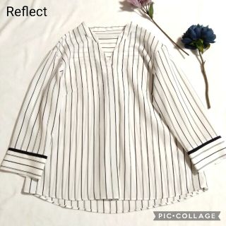 リフレクト(ReFLEcT)のReflect七分袖キーネックストライプ柄ジョーゼットブラウス(シャツ/ブラウス(長袖/七分))