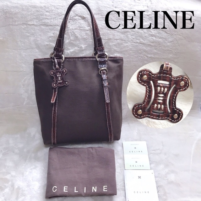 美品 CELINE マカダムチャーム クロコ 型押し トートバッグ トリオンフ