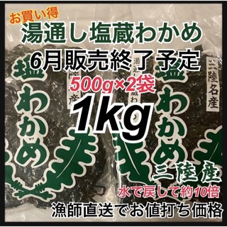【6月販売終了】塩蔵わかめ 500g×2袋 1kg 三陸産 ワカメ　わかめ(魚介)