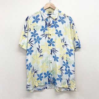 ノーティカ(NAUTICA)のUS古着 ノーティカ NAUTICA シルク アロハシャツ 半袖 総柄 花柄 サイズ：メンズ L オフホワイト×ライトイエロー×ライトブルー【中古】(シャツ)