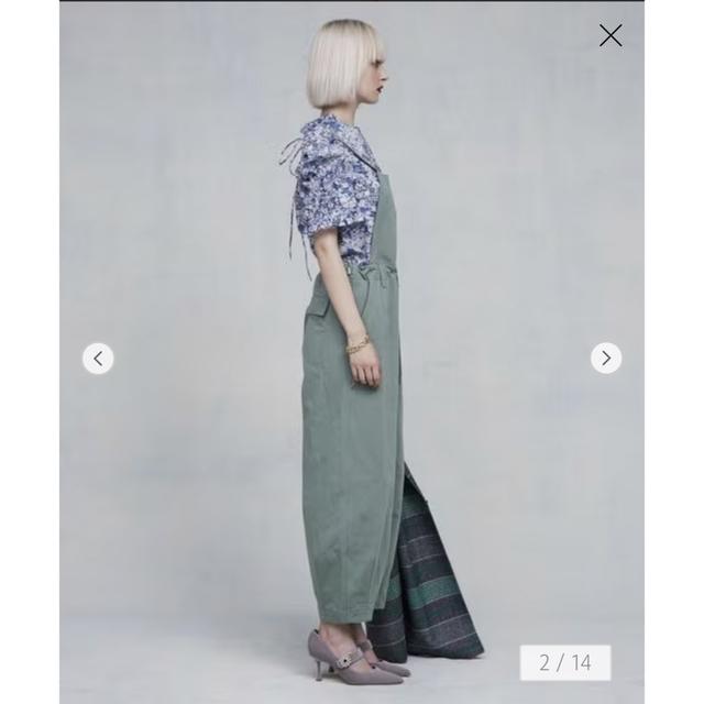 Drawer(ドゥロワー)のDrawer RESORT1 コットンサテン サロペット　今季　36 レディースのパンツ(サロペット/オーバーオール)の商品写真