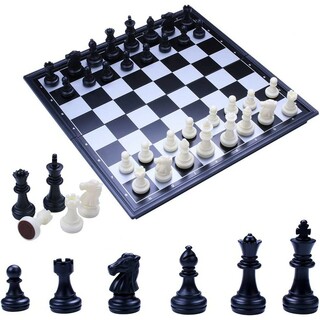 HEチェスセット 折りたたみ マグネット式 収納便利  黒と白の駒 25×25(囲碁/将棋)