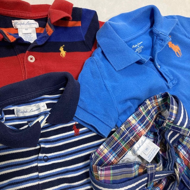 POLO RALPH LAUREN(ポロラルフローレン)のポロラルフローレン　男の子夏服　半袖　ロンパース  シャツ　セット　6Mショート キッズ/ベビー/マタニティのベビー服(~85cm)(ロンパース)の商品写真