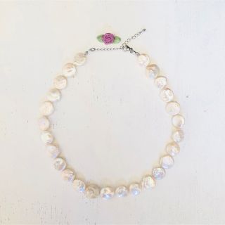 美品☆高級バロック淡水パールイエローネックレス