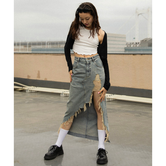 ACLENT Vintage fringe denim skirt【新品未使用】 - ロングスカート