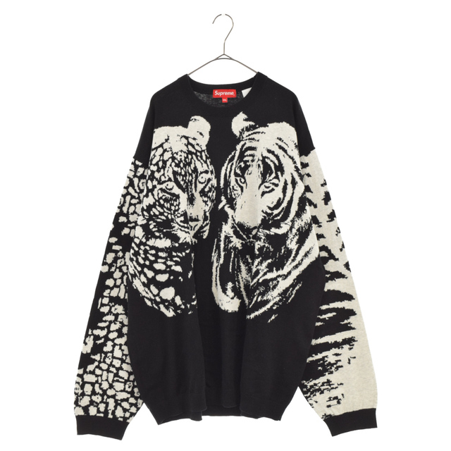 77センチ身幅SUPREME シュプリーム 23SS Big Cats Jacquard L/S Top ビッグキャッツジャガードロングスリーブコットンニット セーター ブラック