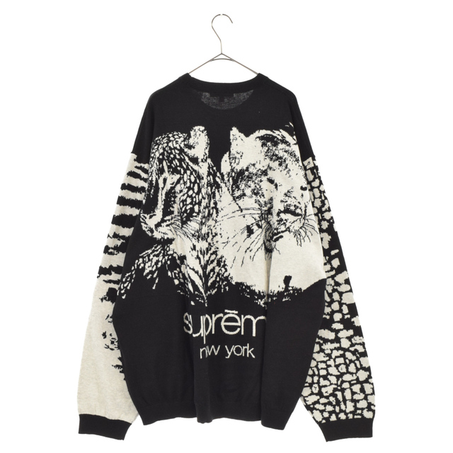 SUPREME シュプリーム 23SS Big Cats Jacquard L/S Top ビッグキャッツジャガードロングスリーブコットンニット セーター ブラック