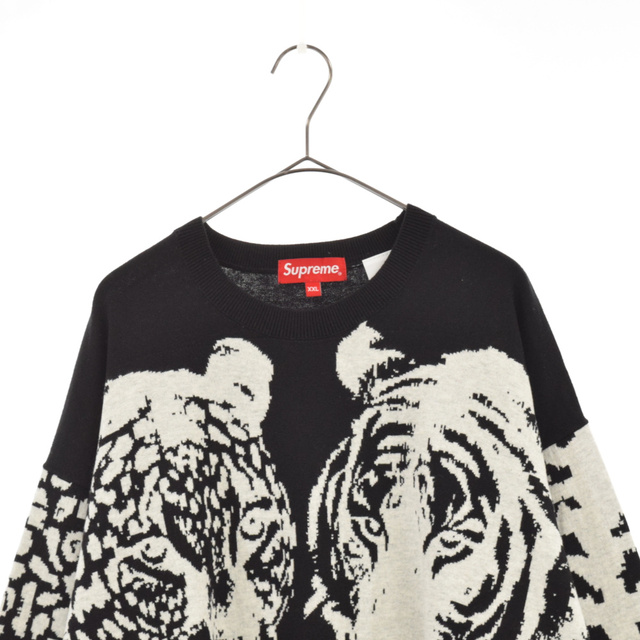 SUPREME シュプリーム 23SS Big Cats Jacquard L/S Top ビッグキャッツジャガードロングスリーブコットンニット セーター ブラック