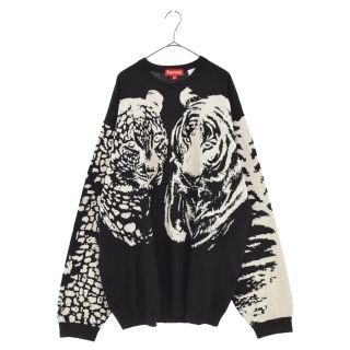 シュプリーム(Supreme)のSUPREME シュプリーム 23SS Big Cats Jacquard L/S Top ビッグキャッツジャガードロングスリーブコットンニット セーター ブラック(ニット/セーター)