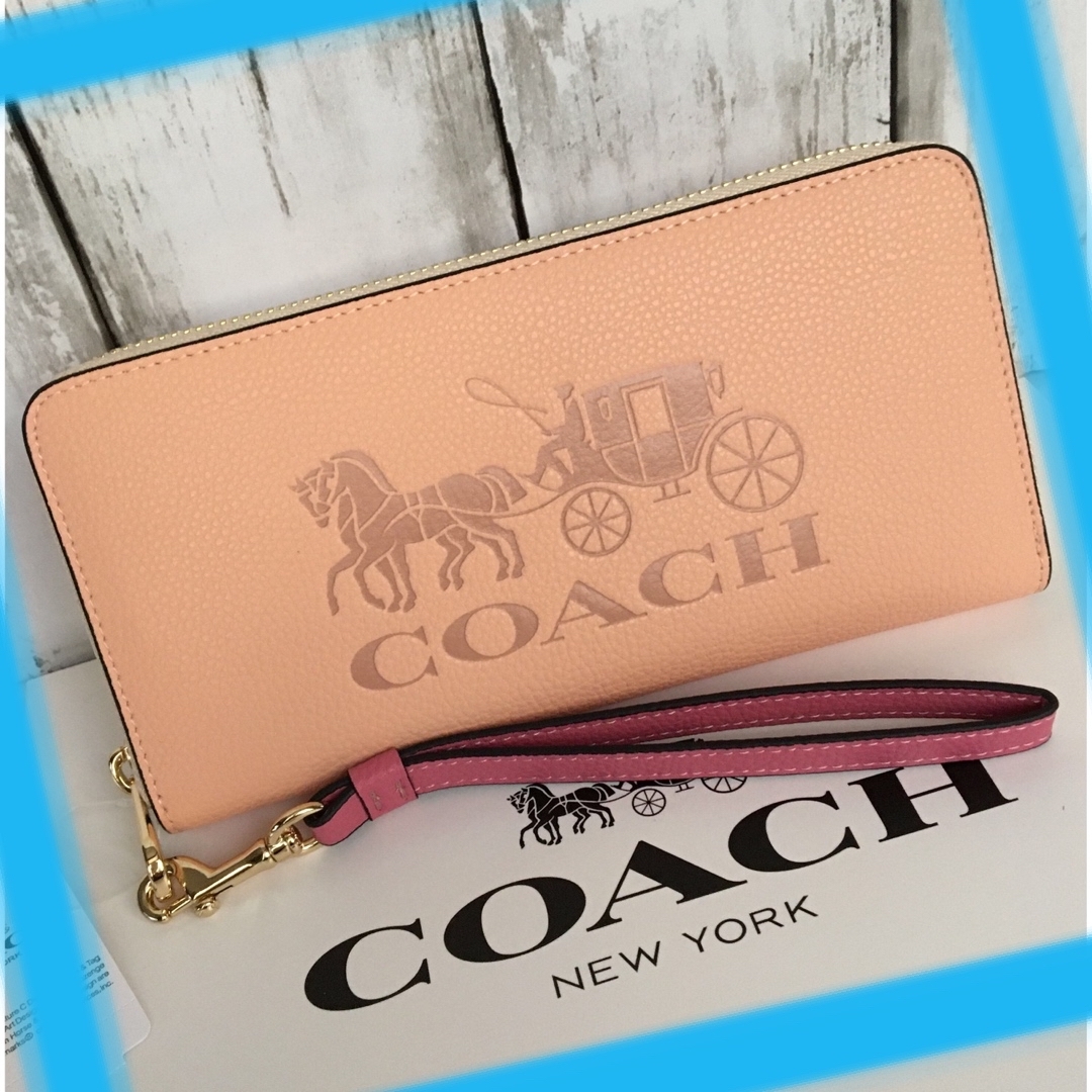 新品未使用COACH コーチ長財布 レディース馬車 フェイドブラッシュ - 財布