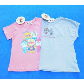 アンパンマン(アンパンマン)の新品　100cm　アンパンマン　女の子半袖Tシャツ2枚セット　ピーチ×DK b(Tシャツ/カットソー)