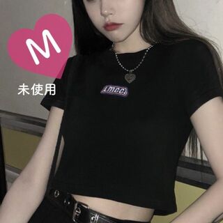 未使用 Mサイズ Tシャツ ショート丈 ブラック 韓国(Tシャツ(半袖/袖なし))