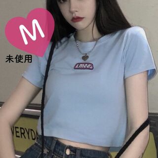 未使用 Mサイズ Tシャツ ショート丈 水色 韓国(Tシャツ(半袖/袖なし))