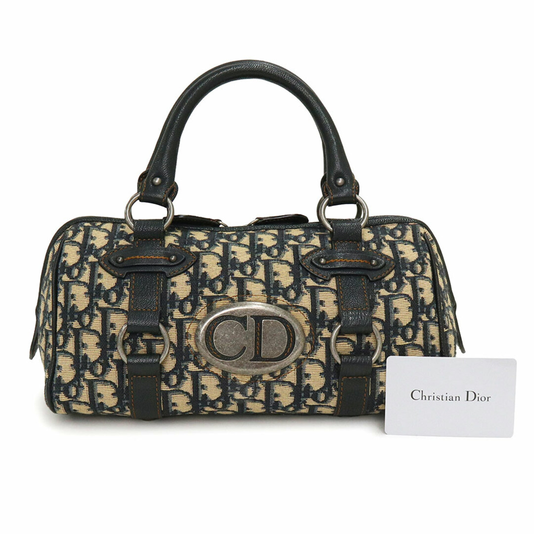 クリスチャンディオール トロッター ミニ ボストン ハンドバッグ キャンバス レザー ネイビー TNL44241B4 Christian Dior