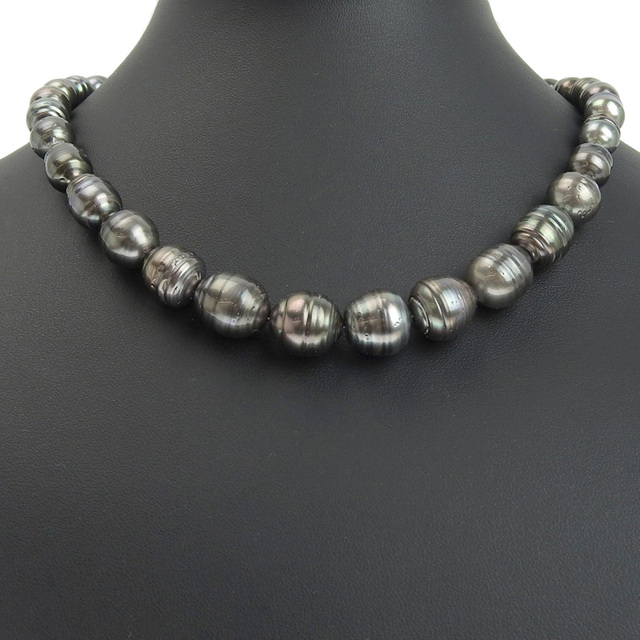 約440cm真珠サイズ真珠 イヤリング2点セット8.6-13.1ｍｍ シルバー×ブラックパール（黒蝶真珠） レディース ネックレス