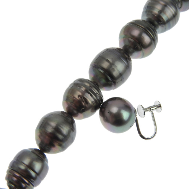 約440cm真珠サイズ真珠 イヤリング2点セット8.6-13.1ｍｍ シルバー×ブラックパール（黒蝶真珠） レディース ネックレス