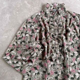 グリモワール(Grimoire)のused レトロ フリルネック 花柄 ブラウス古着 ヴィンテージ vintage(シャツ/ブラウス(長袖/七分))