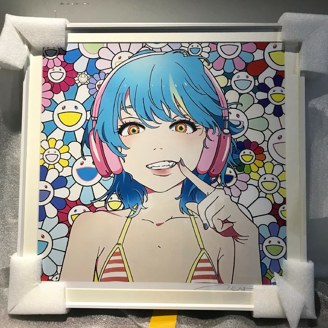 村上隆×Mebae smile 02 ブルーヘアー ピンクヘッドホン 版画 - 美術品