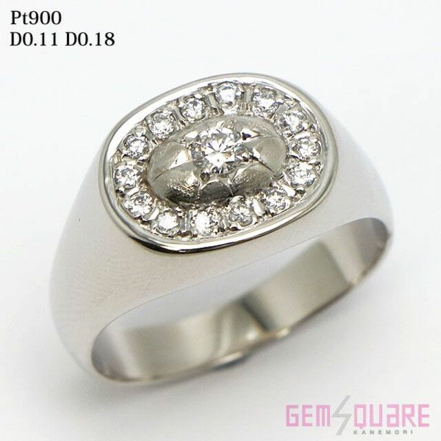 Pt900 ダイヤリング 印台 D0.11 D0.18 16.2g 18号 仕上 メンズのアクセサリー(リング(指輪))の商品写真