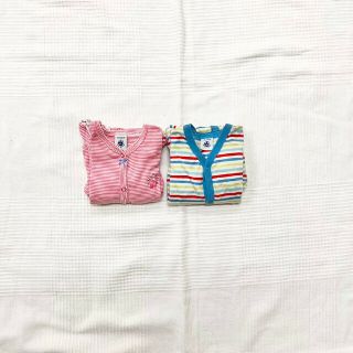 プチバトー(PETIT BATEAU)のpetit bateau 足付　ロンパース　12M 74cm 2枚セット(ロンパース)