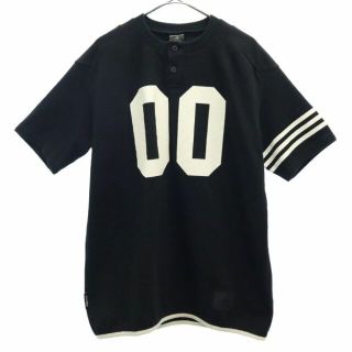 アディダス(adidas)のアディダス プリント ヘンリーネック 半袖 Tシャツ M ブラック adidas メンズ 【中古】  【230608】(Tシャツ/カットソー(半袖/袖なし))