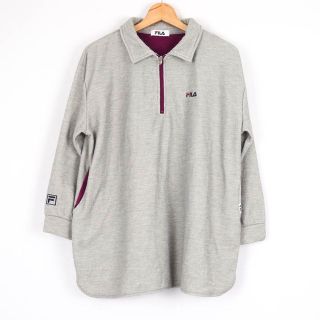 フィラ(FILA)のフィラ 長袖Tシャツ 衿付き ハーフジップ 裏起毛 トップス 大きいサイズ レディース LLサイズ グレー FILA(Tシャツ(長袖/七分))